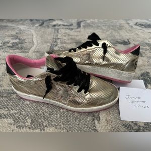 Golden Goose Gold Ballstars with Pink Bottoms Size 37